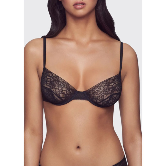 KIKI DE MONTPARNASSE Womens Stretch-Lace Demi Black Bra Size 34D 11383 - Picture 1 of 2